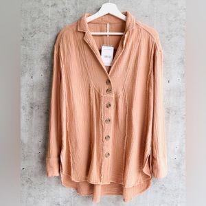 FREE PEOPLE Button Down, Peach (XL)